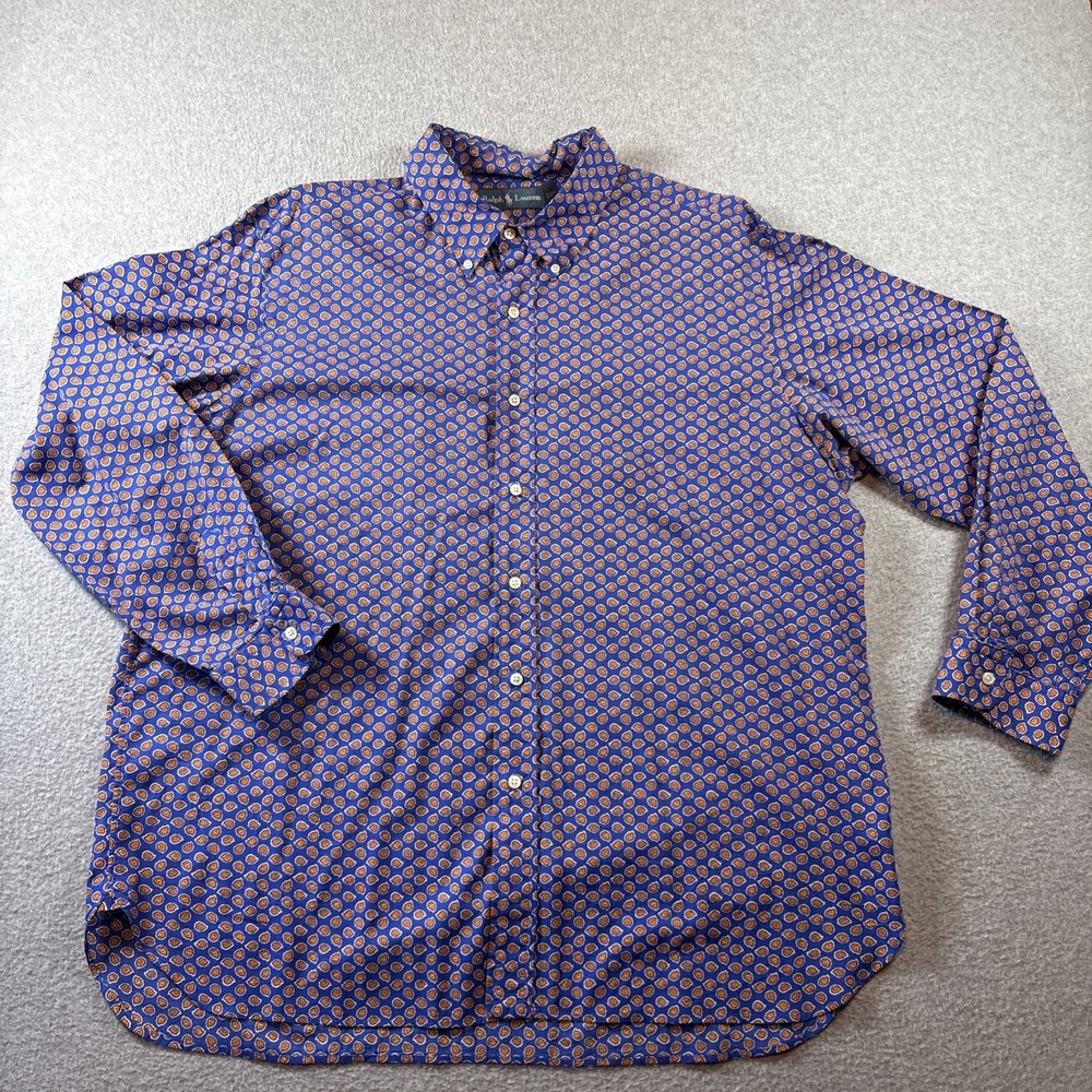 VTG Ralph Lauren Men's 2XL Blue Orange Paisley All Over Lightweight Button Down